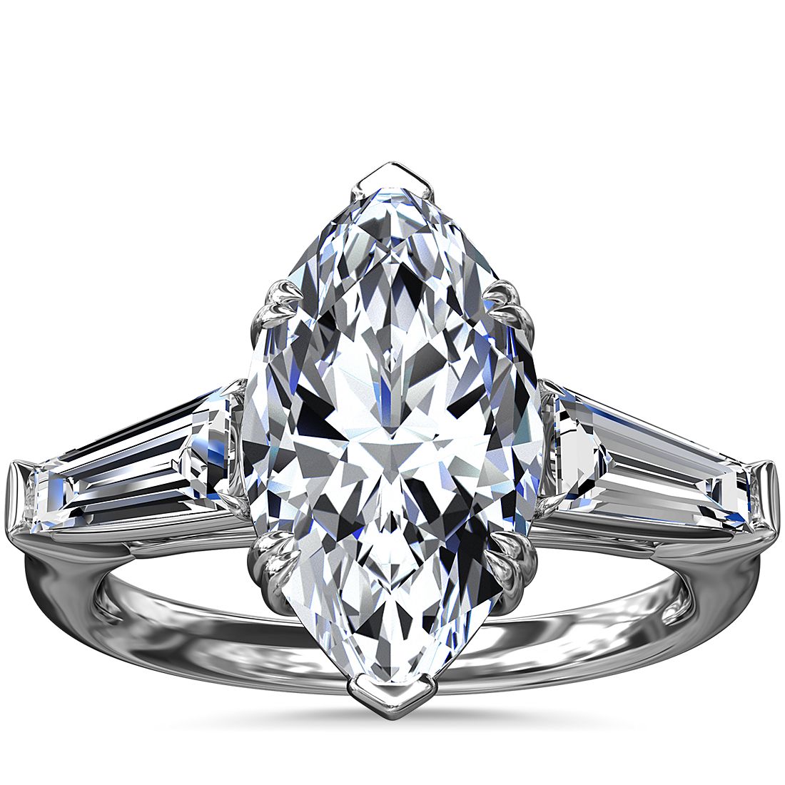 Three-Stone Tapered Baguette Diamond Engagement Ring in Platinum (5/8 ct. tw.) | Blue Nile